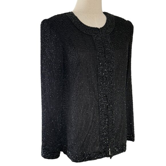 Flawless Lawrence Kazar Silk & All Over Beads Formal Evening Jacket Vintage - Picture 5 of 9
